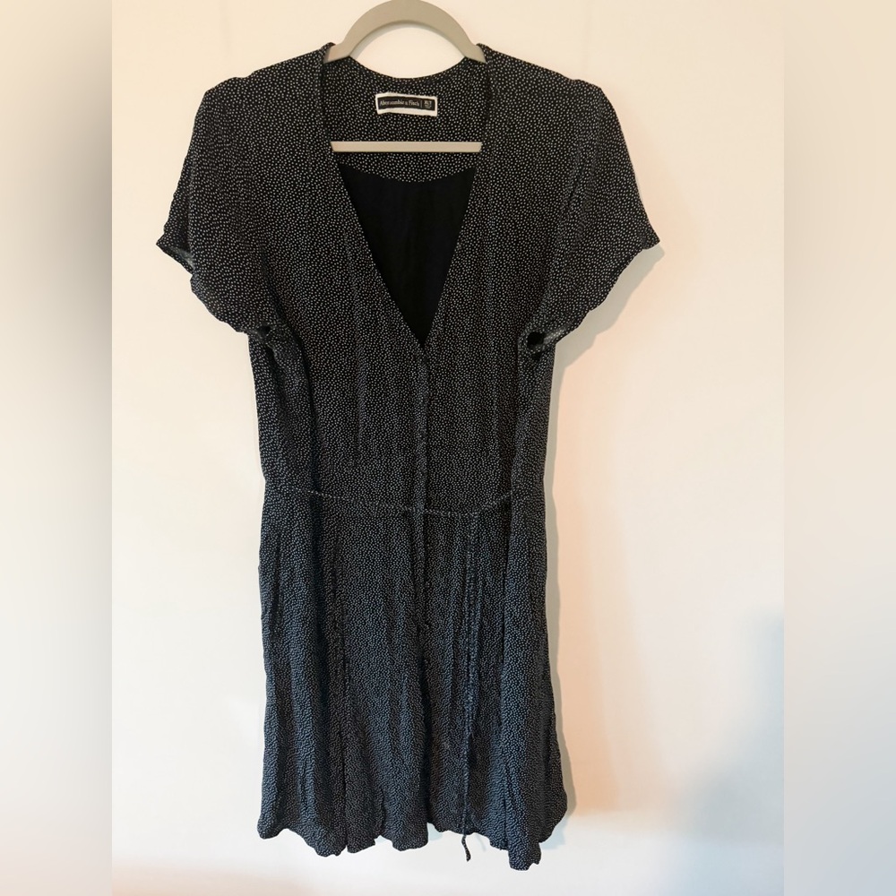 Abercrombie & Fitch Dress Womens Size XL Black White Polka Dot Mini Button Up